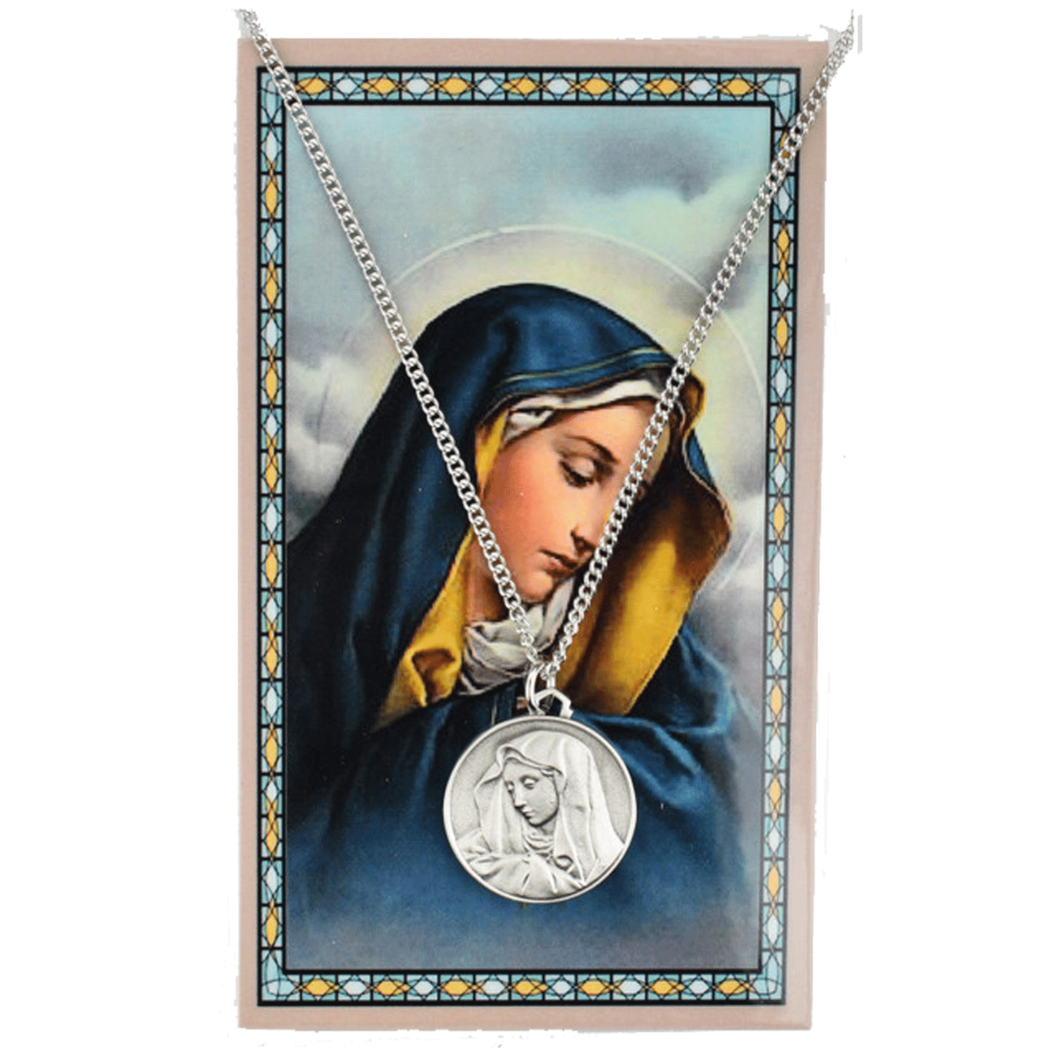Pewter Our Lady of Sorrows Medal and Prayer Card - Image 2