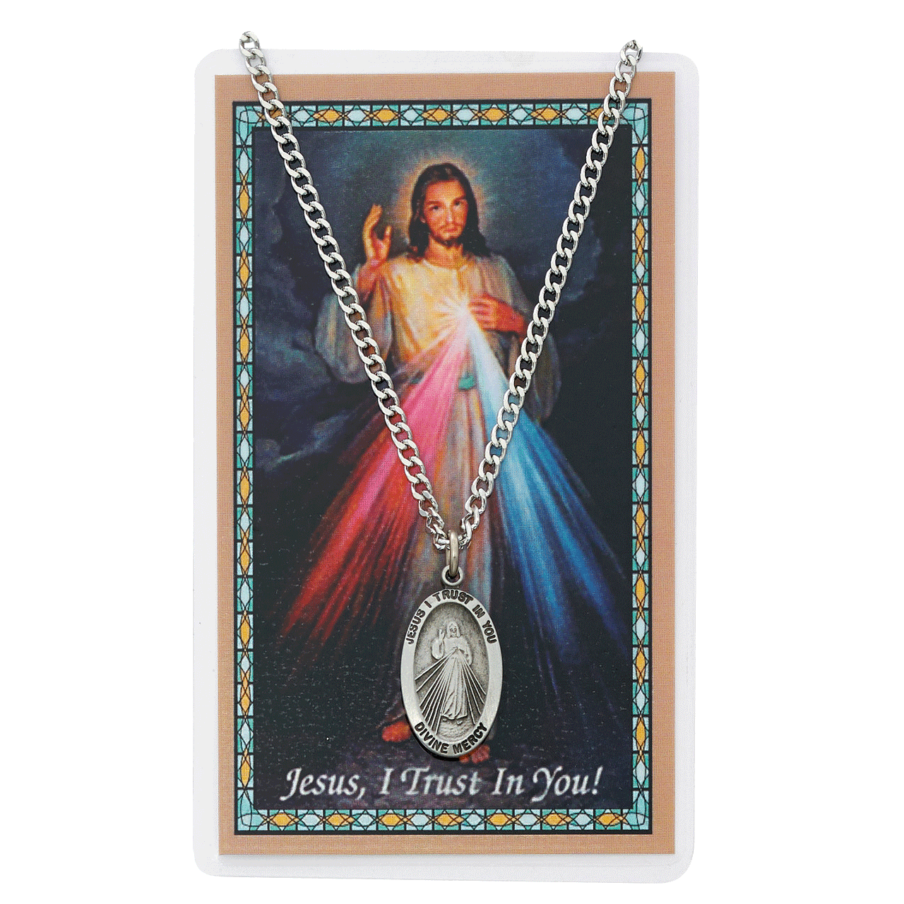 Pewter Divine Mercy Medal and Prayer Card - Image 2