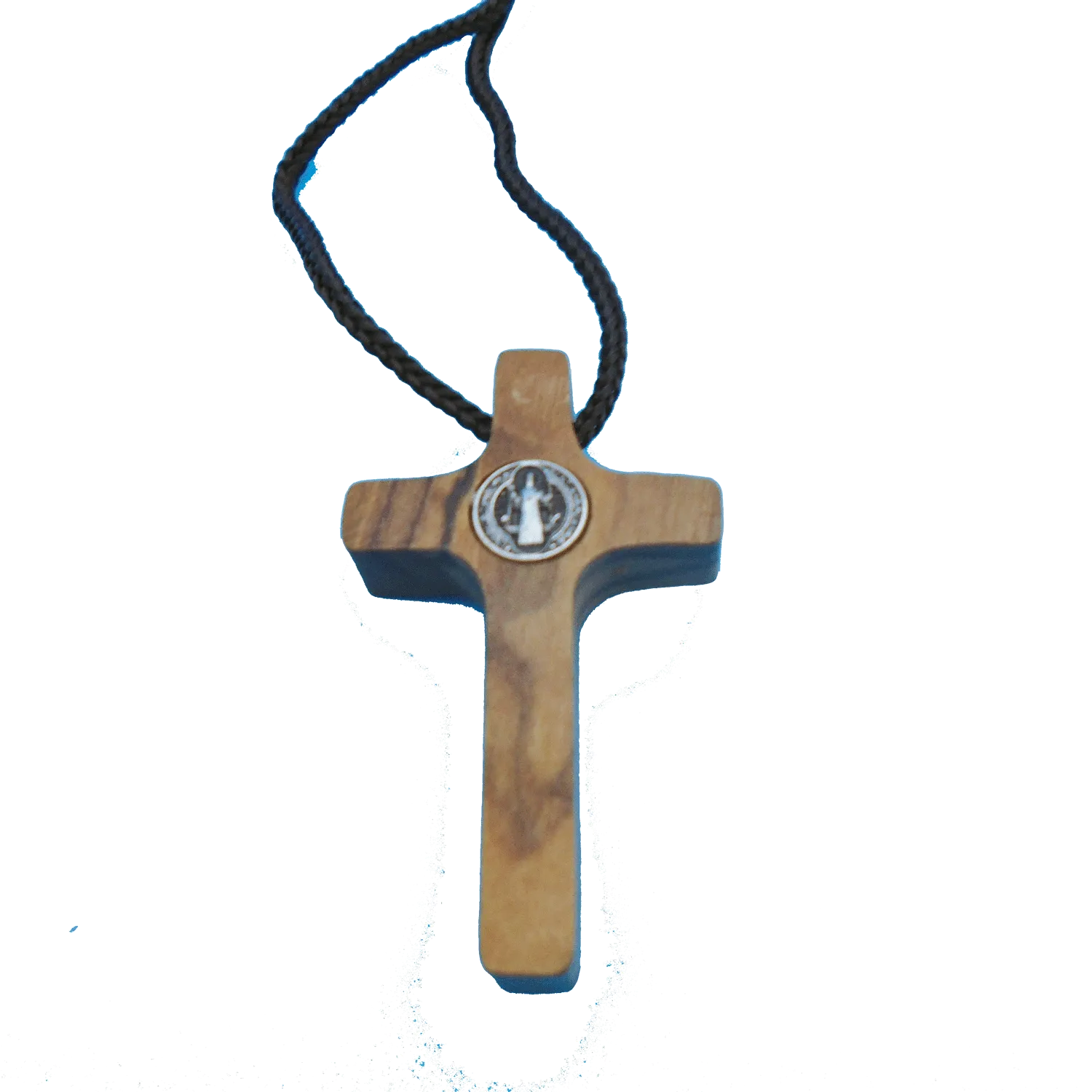 Small Olive Wood St. Benedict Cross with cord - Image 2