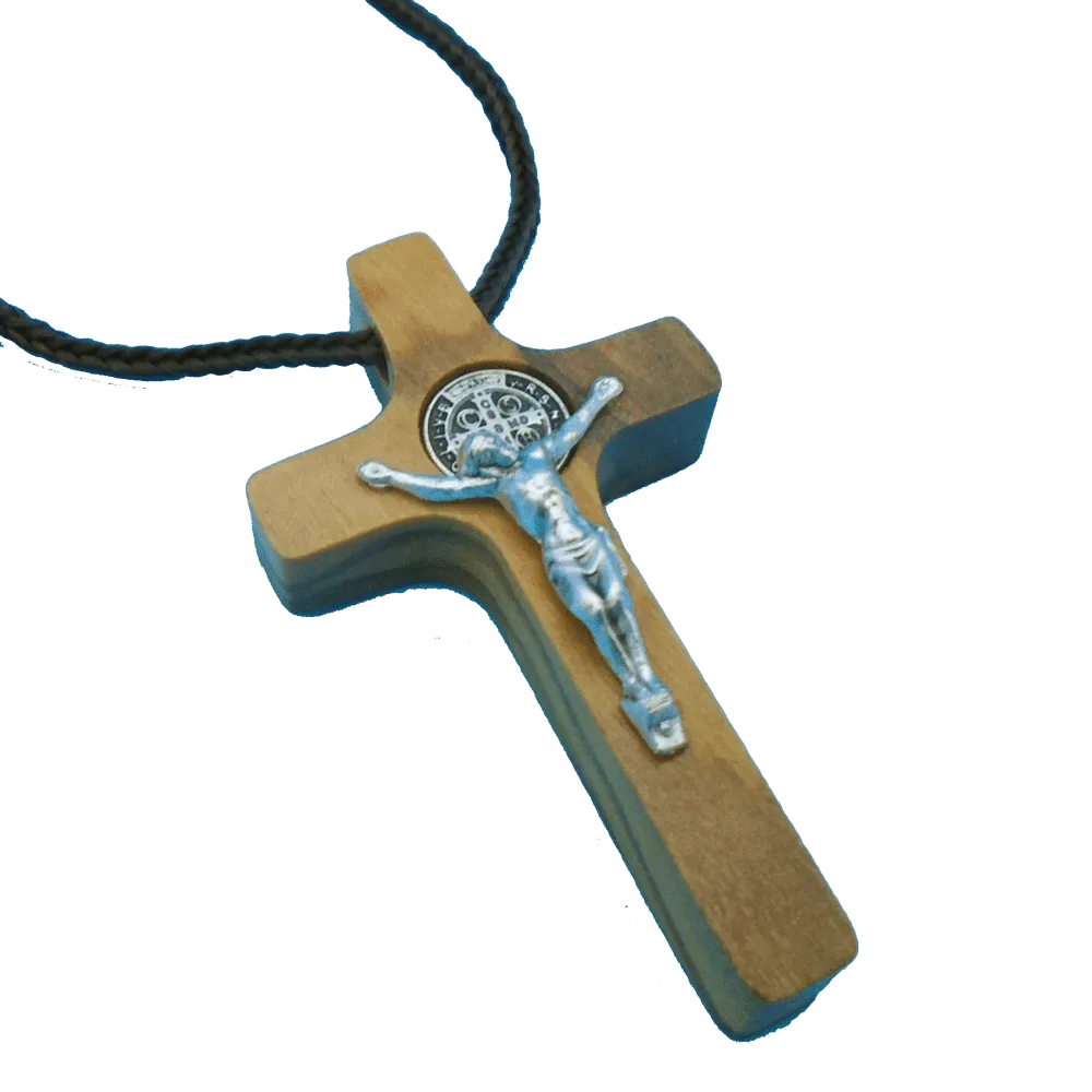 Small Olive Wood St. Benedict Cross with cord - Image 3
