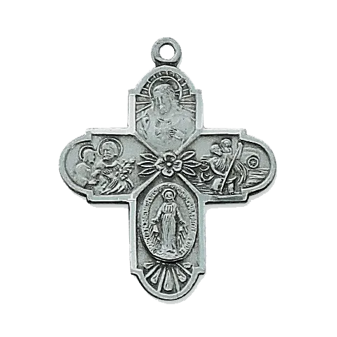 Antique Silver 4 way medal with chain