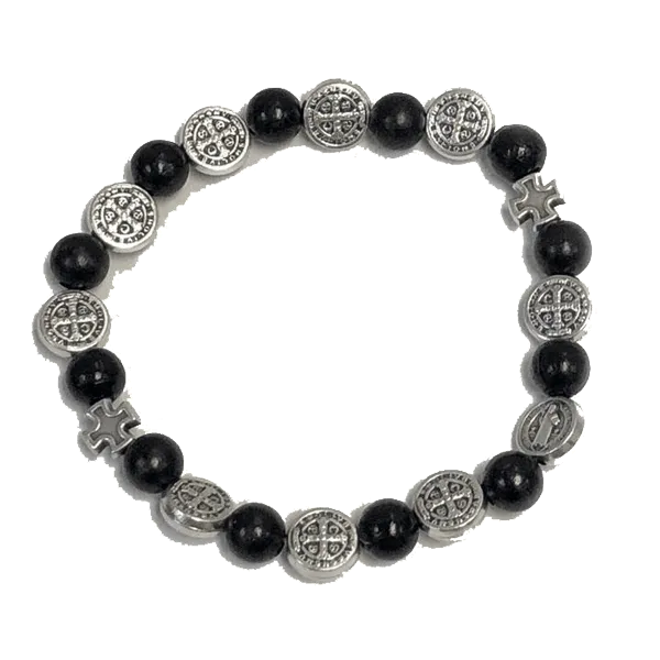 St. Benedict Carved Wood Stretch Bracelet