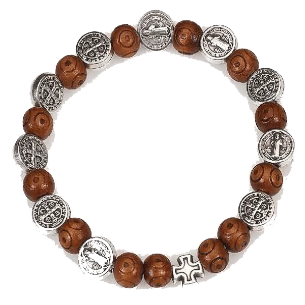 St. Benedict Carved Wood Stretch Bracelet - Image 2