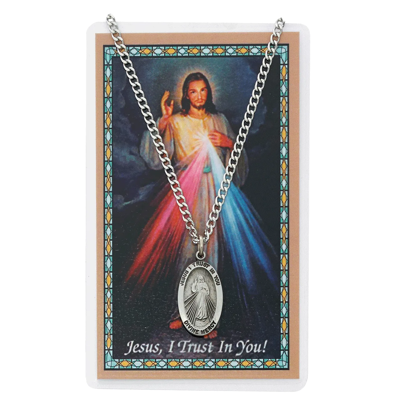 Pewter Divine Mercy Medal and Prayer Card