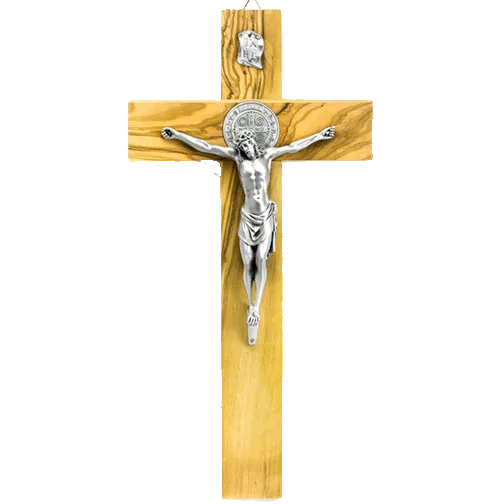 Very Large, Olive Wood, St. Benedict Wall Crucifix, 15.5" Tall