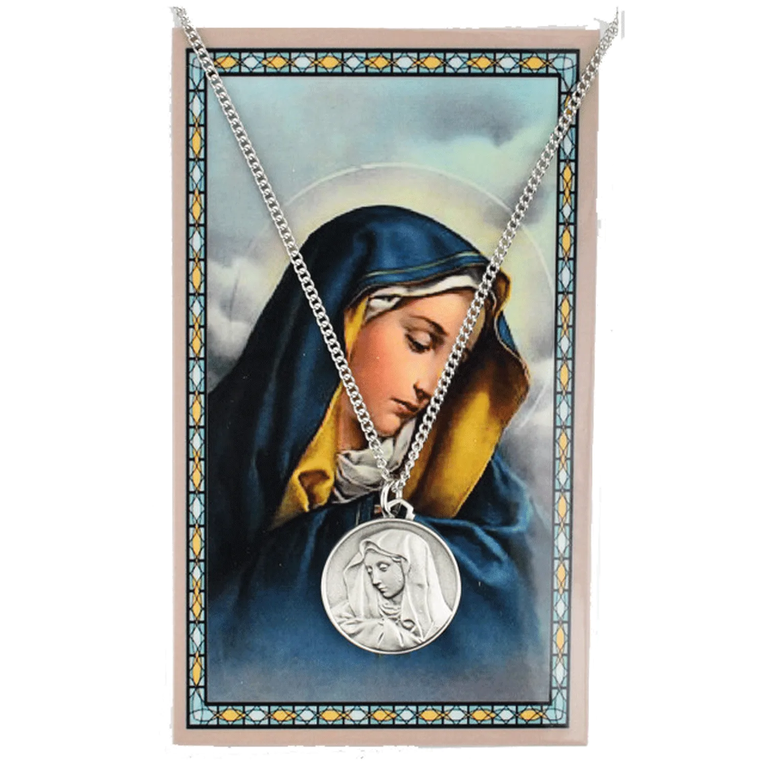 Pewter Our Lady of Sorrows Medal and Prayer Card