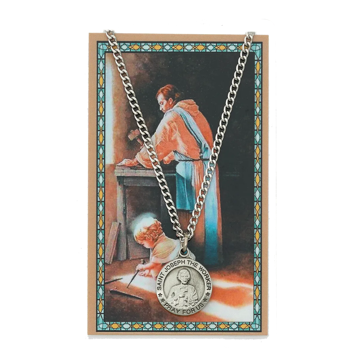 Pewter St. Joseph Worker Medal and Prayer Card