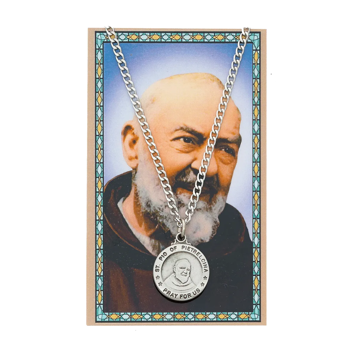 Pewter St. Padre Pio Medal and Prayer Card