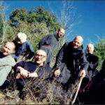 Founders with Abbot of Solesmes on Eagle's Bluff in 1999.