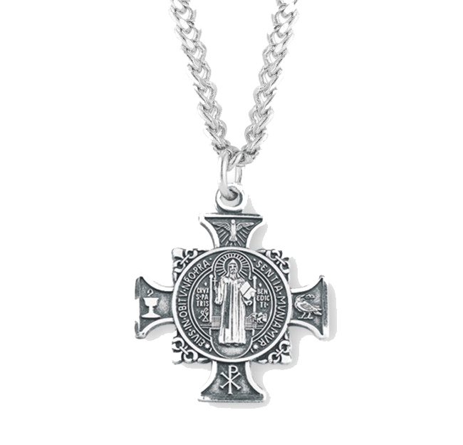 St Benedict and Benedict Cross Medal on chain