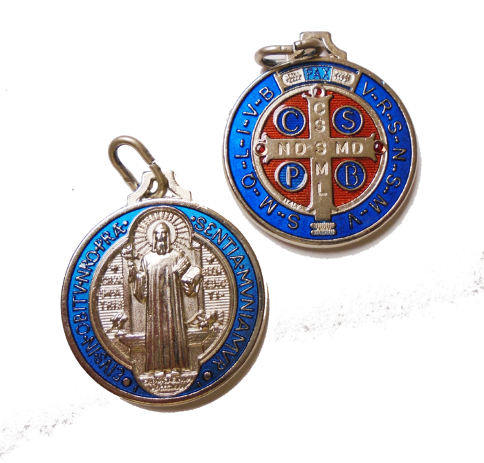 Saint Benedict 7 Wall Medal, Lightly Painted Bronze