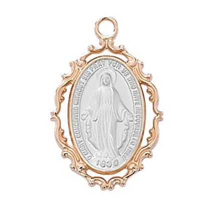 Rose Gold & Sterling Miraculous Medal Necklace
