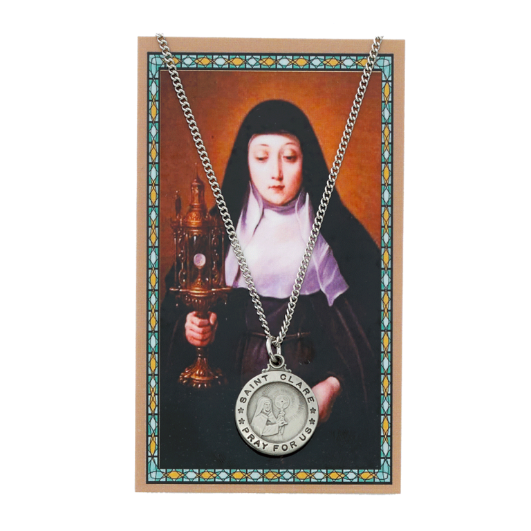 Pewter St. Clare Medal and Prayer Card - Our Lady of Clear Creek Abbey