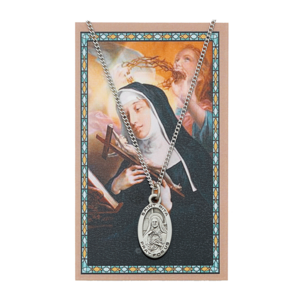 Pewter St. Rita Medal and Prayer Card - Our Lady of Clear Creek Abbey