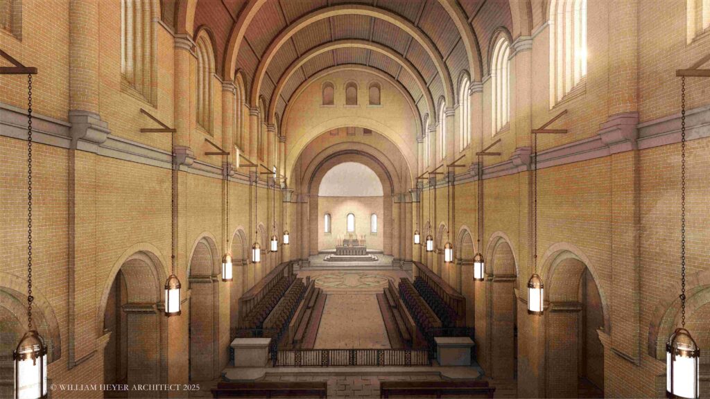 The interior of the church facing east